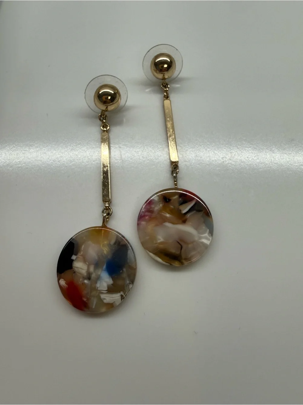 LOFT Gold Drop Earrings with Multicolor Marbled Discs